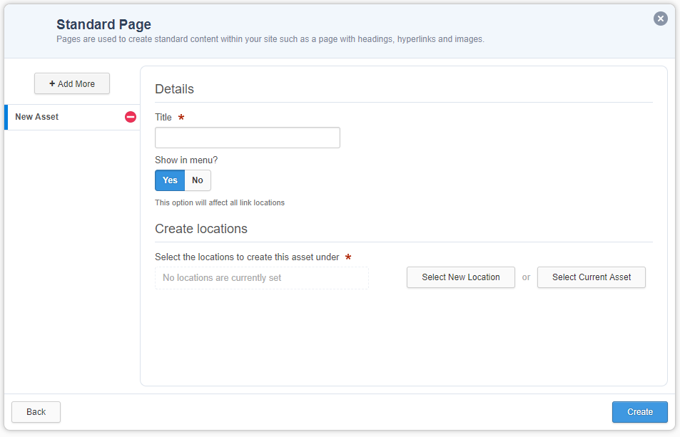 New Page Wizard interface