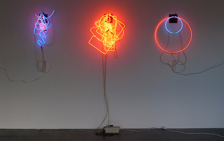 Brendan Van Hek. Colour Composition #2, 2013. Dimensions variable, neon, metal hooks. Courtesy the artist and Anna Schwartz Gallery, Sydney.