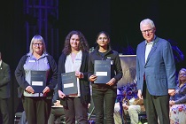 2022 Staff Scholarship recipients Donna Osborne, Hayley Bearpark, Samreen Kaur  and Mr Terry Moran AC, Chancellor