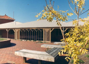 This image is showing the outside entrance to the E.J.T Tippett Library SMB