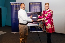 2022 Foundation HDR Scholarship recipient Bindu Narolil Mammen and Mr Terry Moran AC, Chancellor