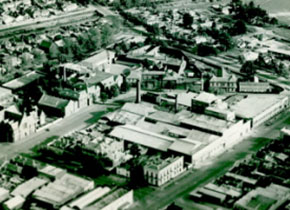 Aerial view of SMB, c1965 showing the old Gaol site in Lydiard Street South