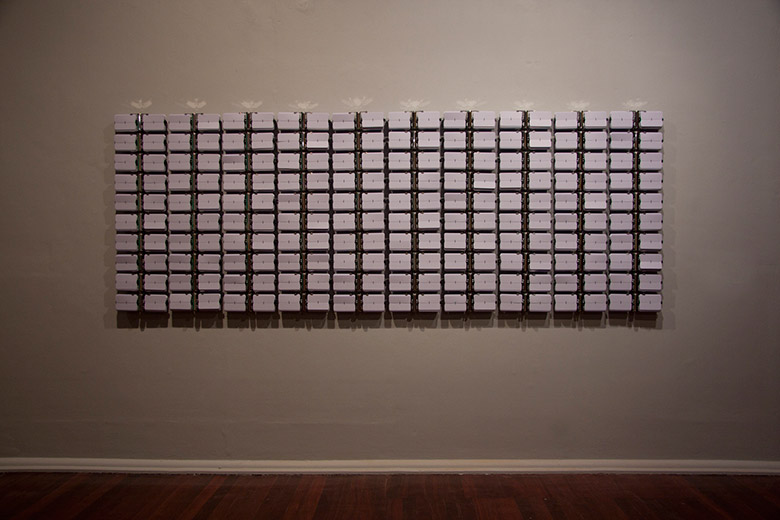 Rebecca Baumann, Automated Monochrome (White on White), 2012 100 flip-clocks, PVC, batteries 129 x 359 x 9cm Duration: 24 hours Edition 1 of 3 (+1AP) Courtesy the artist