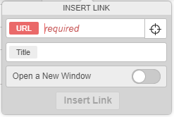 Insert link dialogue box with example email in URL field