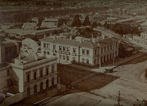 The former Ballarat Post Office is situated in the centre of this photograph. The tower, which was built in 1885, is not evident.