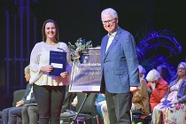 2022 Federation TAFE Scholarship recipient Majella Muller and Mr Terry Moran AC, Chancellor