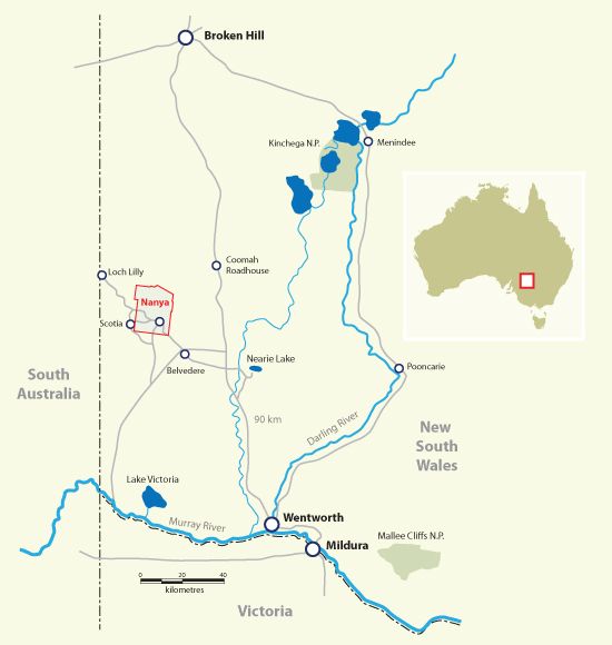 Nanya location map - approximately 120km north-west of Mildura